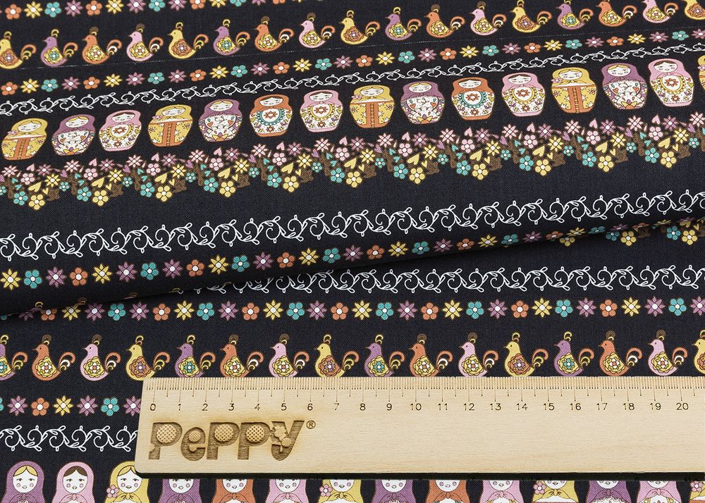 Ткань для пэчворка Peppy Крошки-матрешки, рулон 112 см / 5 метров, КМ-09 черный, Peppy