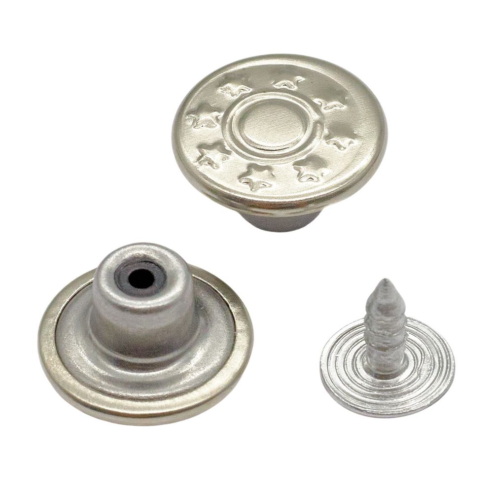 Пуговицы джинсовые ⌀14 мм, фиксированная ножка, сталь, 8 звезд, никель, 100 шт, New Star