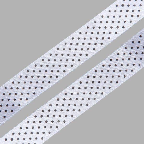 Лента атласная в горошек 15.0 мм / 3 метра, черно-белый, Globus