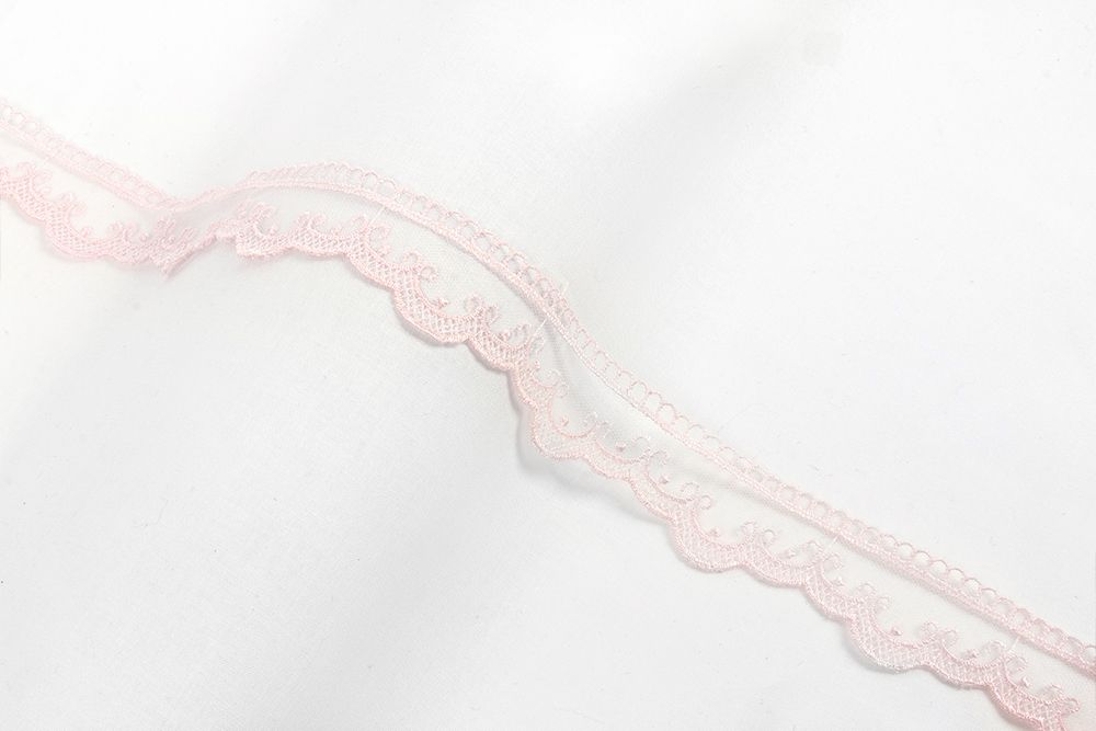 Кружево на сетке 34 мм / 10 м, розовый, Gamma GKM-3401