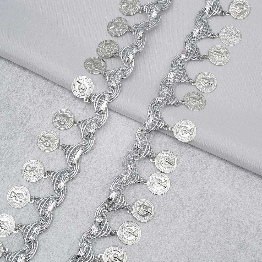 Тесьма отделочная металлизированная с монистами 35.0 мм / 9.14 метра, серебро