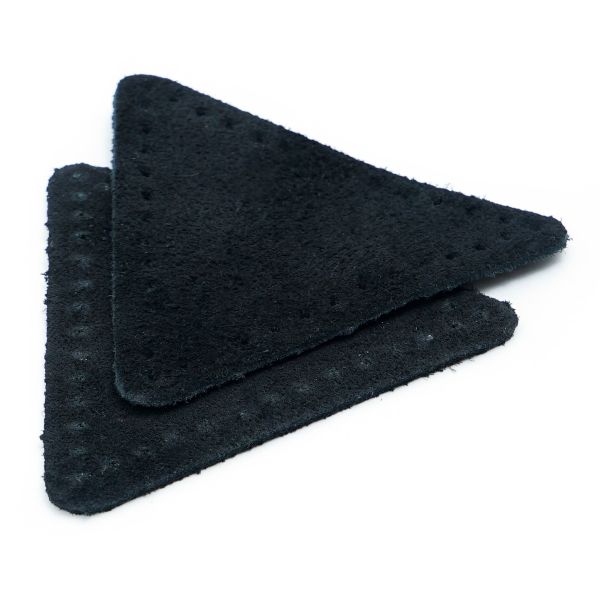 Заплатки пришивные из замши, треугольник равносторонний 6см с перфорацией, 2 шт, 100% кожа, 20 черный, 59116