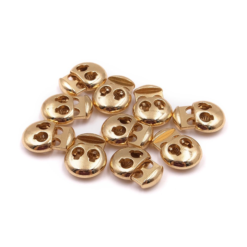 Фиксатор (зажим) для шнура металл 2 отв., 20.5х15.6 мм, ⌀3.5 мм, металл, Gold (золотой), MFR12, 10 шт