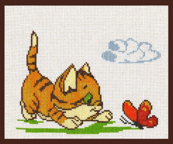 Набор для вышивания нитками Палитра, Котенок с бабочкой 20х15 см