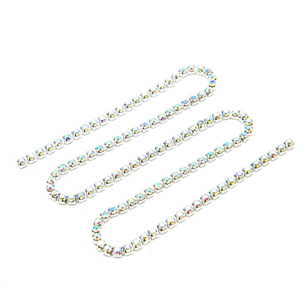 Стразовые цепочки (серебро), цвет: белый с AB покрытием, размер 2 мм, 30 см/упак., ЦС002СЦ2