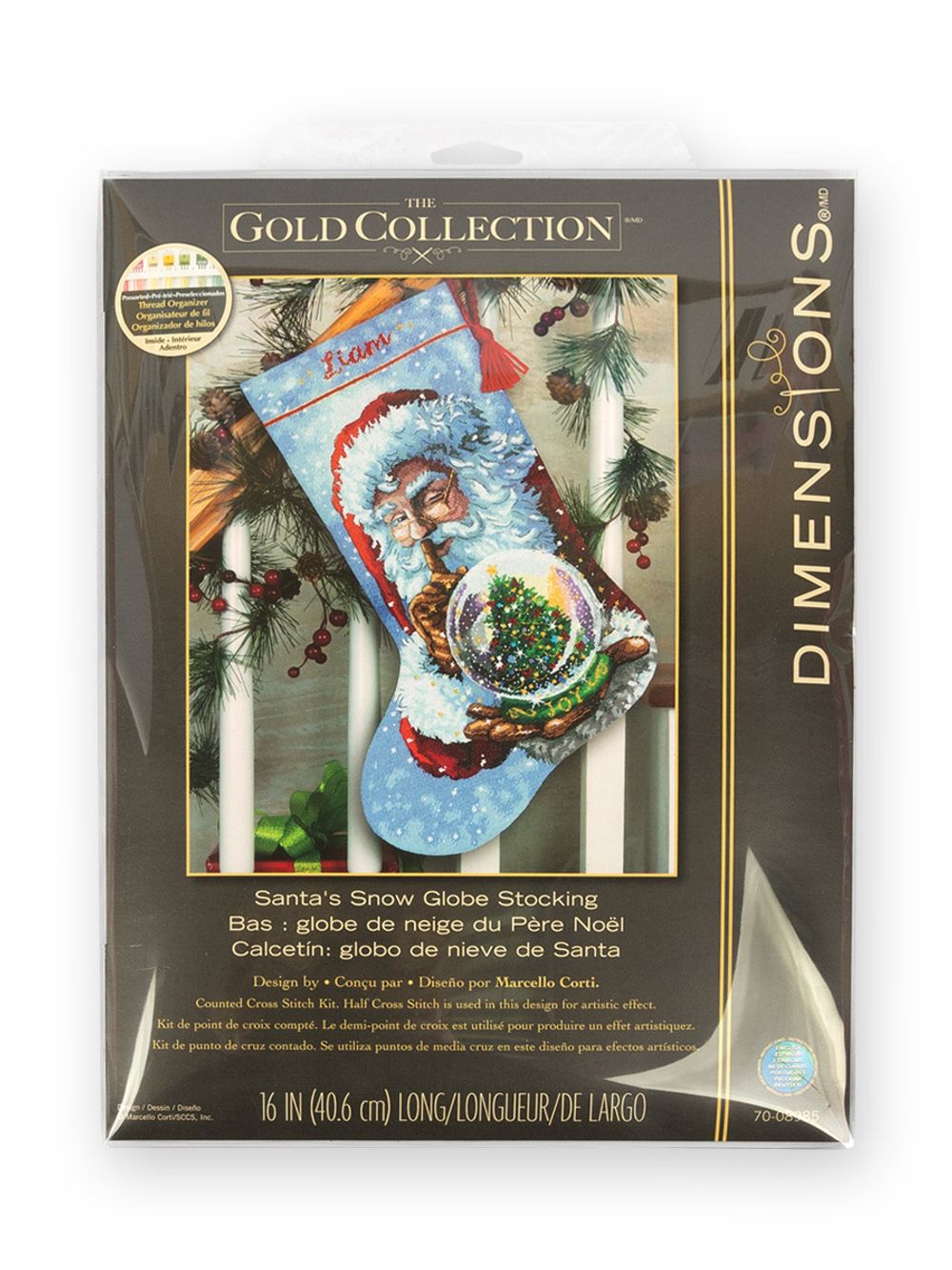 Набор для вышивания нитками Dimensions, Сапожок. Снежный шар Санты, 40.6 см
