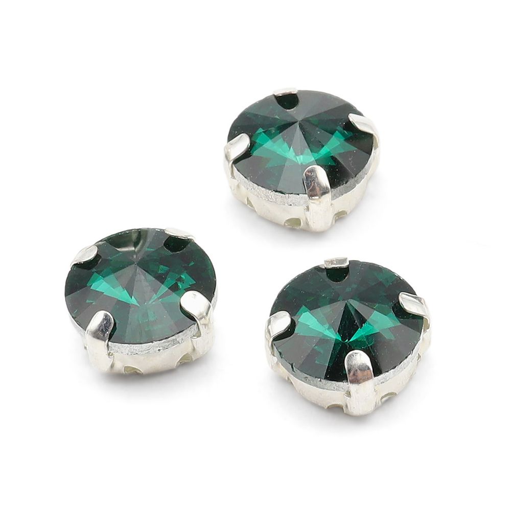 Хрустальные стразы в цапах круглой формы, изумрудный 10 мм, 5 шт. Astra&Craft, РЦ015НН10