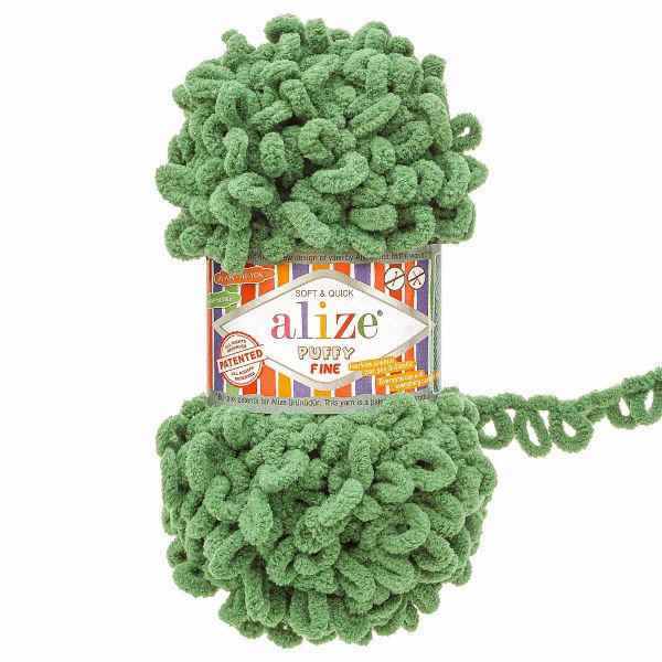 Пряжа Alize (Ализе) Puffy Fine / уп.5 мот. по 100 г, 14м, 532 изумрудно-зеленый