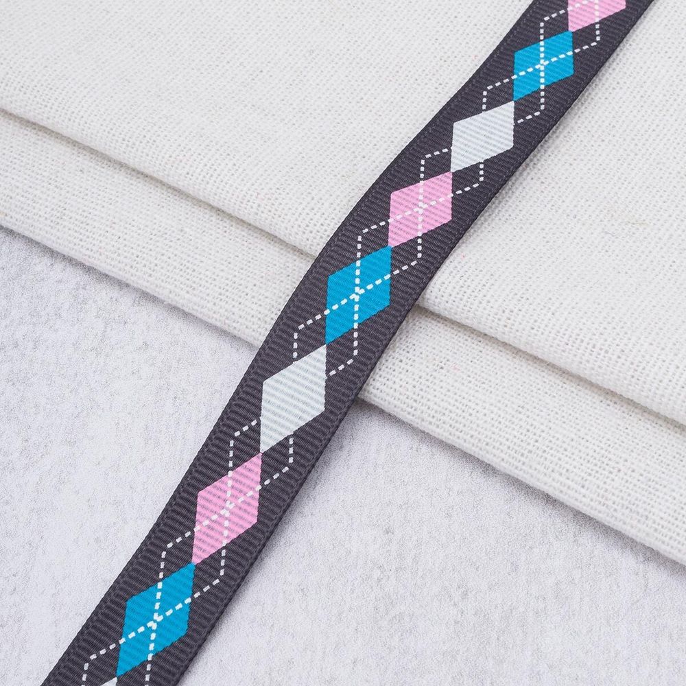 Лента репсовая (в рубчик) с рисунком 15.0 мм / 45.72 метра, ID 15136 цв. графит, 24546