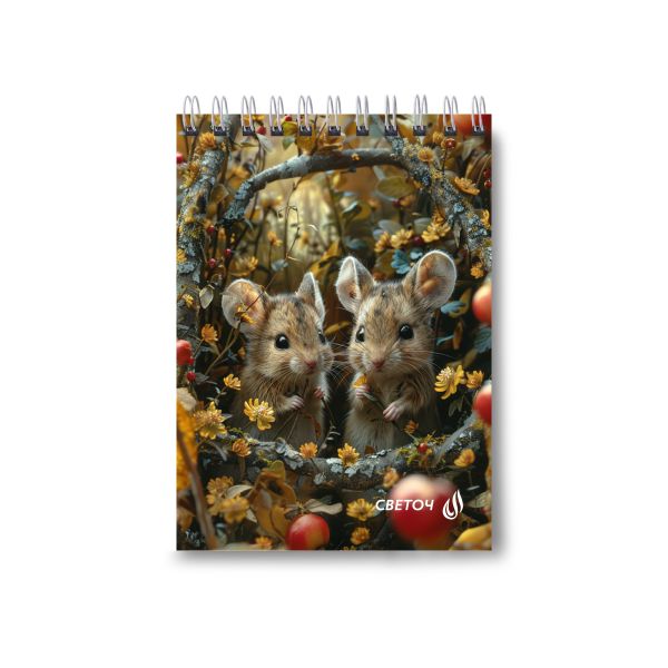 Блокнот на гребне A6 60 л., 4 шт, клетка, Мышки-шалунишки 01221, Светоч Б120
