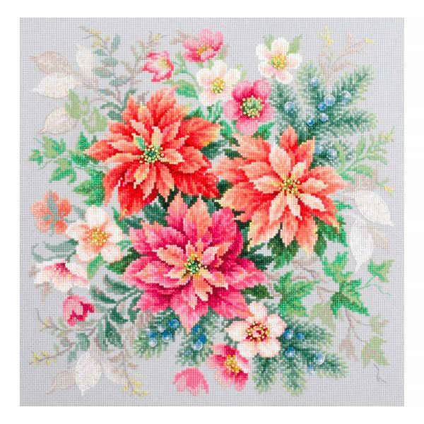 Набор для вышивания нитками Чудесная игла, Магия цветов. Пуансеттия 30х30см