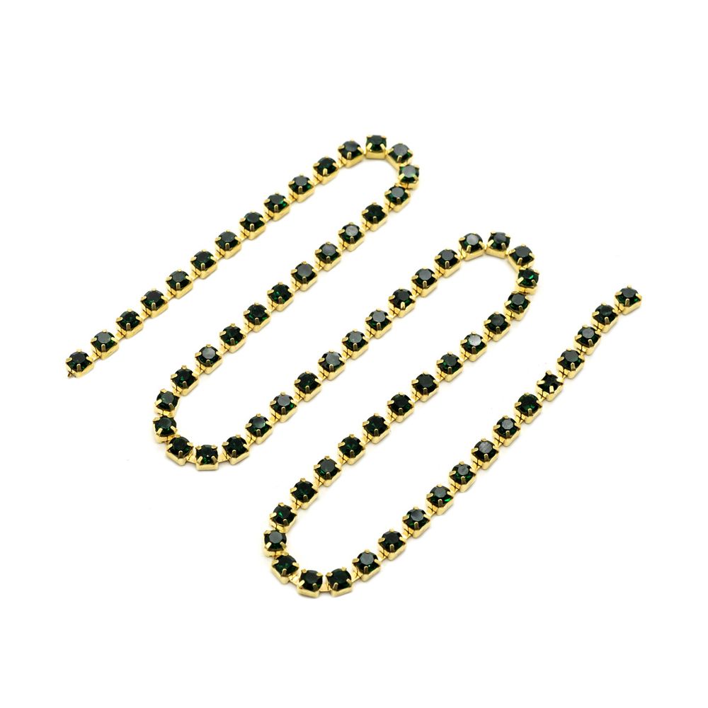 Стразовые цепочки (золото), цвет: изумрудный размер 3 мм, 30 см/упак., ЦС010ЗЦ3