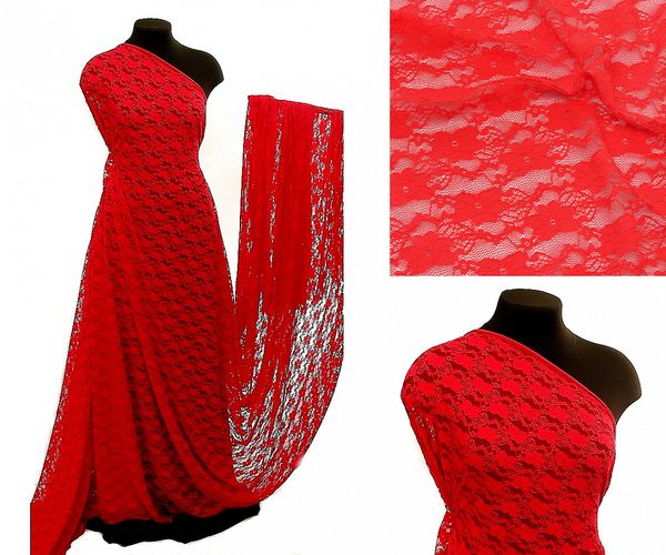 Ткань кружевная стрейч диз.M903 шир.150 см, 100 г/м², цв.145 красный уп.22,86м