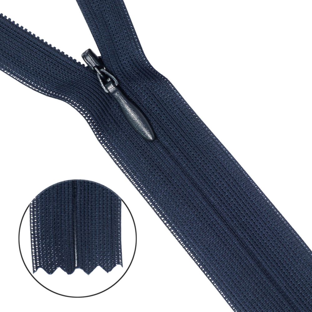 Молния потайная (скрытая) Т3 (3 мм) 1 зам., н/раз., 50 см, чернильн. нейлон, 31328 / 50, 10 шт