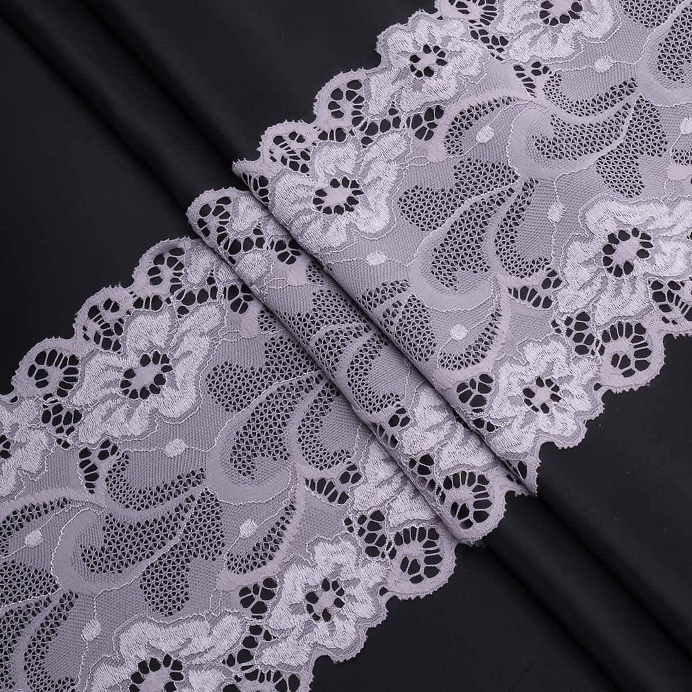 Кружево бельевое эластичное 150 мм / 3.4 метра, цвет светло-серый