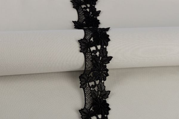 Кружево гипюр (плетёное) 53 мм / 10 ±0.2 метра, GP002BL черный, Gamma GGM-5301