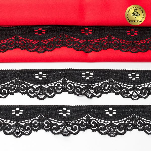Кружево эластичное (стрейч) 30 мм / 5 метров, TBY.8029, цв.02 черный
