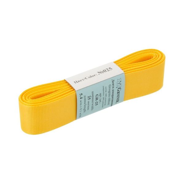 Лента репсовая нарезка 25.0 мм / 5 шт по 5.4 метра, 025 т.желтый, Gamma GR-25