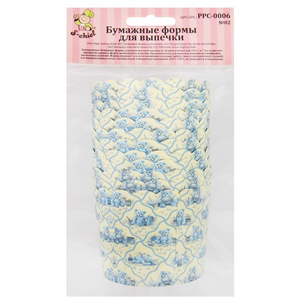 Формы для выпечки бумажные 6 см, 6х5.5 см, 12 шт, №02 мишки, S-Chief PPC-0006