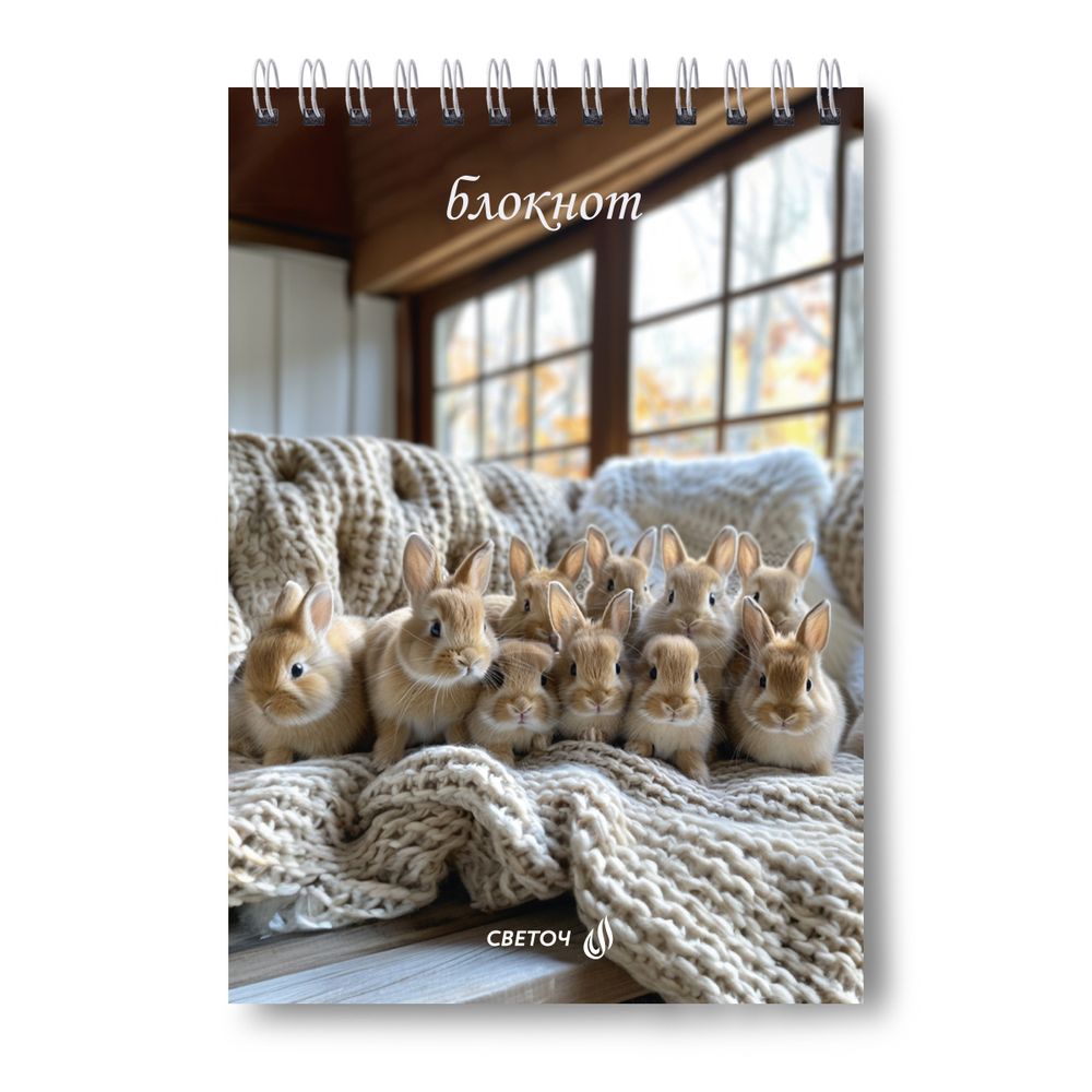 Блокнот на гребне A5 80 л., 4 шт, клетка, Ушастики 01235, Светоч Б126