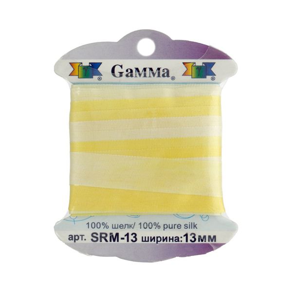 Лента (тесьма) шелковая 13.0 мм / 9.1±0.5 метров, M013 бл.желтый/св.желтый, Gamma SRM-13