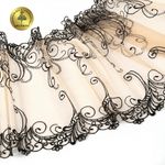 Кружево на сетке (вышитое) арт.T104 220мм цв.черный+телесный, правая уп.6,5м, Kruzhevo