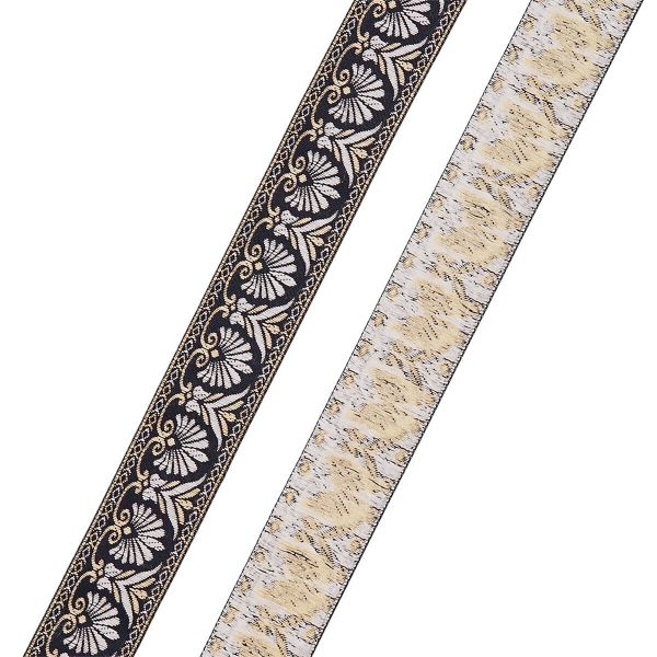 Лента (тесьма) жаккардовая 33.0 мм / 10±0.5 метров, черный/серебро, 3AR2681