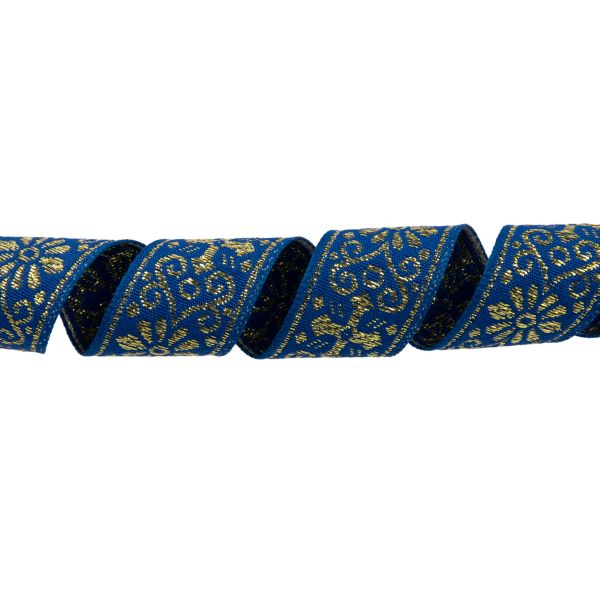Лента (тесьма) жаккардовая 23.0-25.0 мм / 25 метров, синий/под золото, Blitz