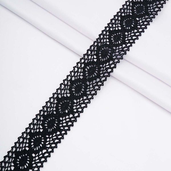 Кружево вязаное (тесьма) 45 мм / 9.14 метров, лён, черный, D248-1