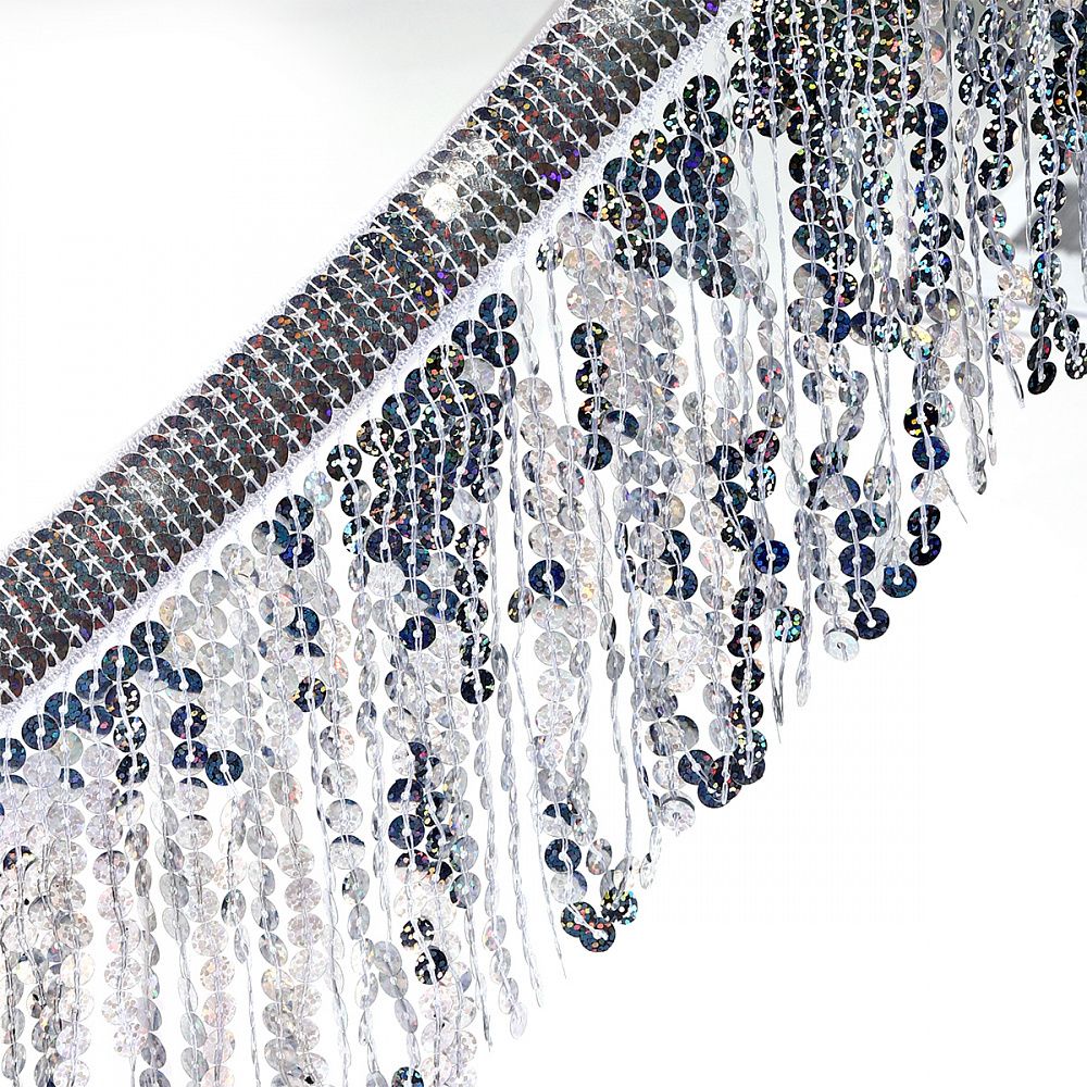 Бахрома отделочная 15.0 мм / 4.5 метра, с пайетками, TBY.11503, цв.серебро