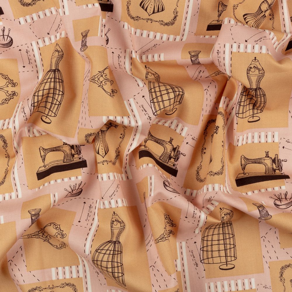 Ткань для пэчворка Peppy Век моды, рулон 112 см / 5 метров, ВМ-02 Панель розовый, Peppy