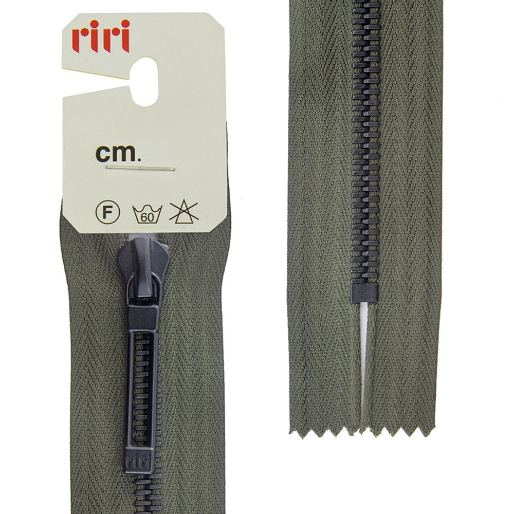 Молния металлическая карман. RIRI Т6 (6 мм) BI, слайд.Stab, н/раз., 18 см, цв. тесьмы 2816, темн. хаки, упак. 5 шт