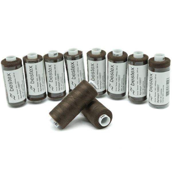 Нитки швейные бытовые Bestex 40/2, 365 м (400 ярд) / 10 кат., 381 каштановый
