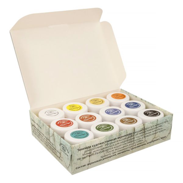 Краска темпера художественная акриловая 12 цв. х 20 мл, Аква-колор