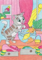 Картина по номерам Фрея, Котик-охотник 29.5х20.5 см