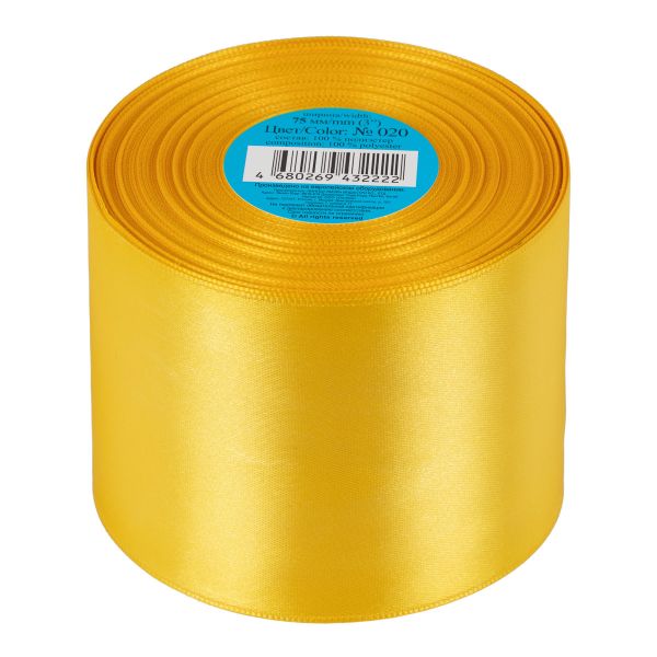 Лента атласная 1-сторонняя 75.0 мм / 33±2 метра, 020 желтый, Gamma
