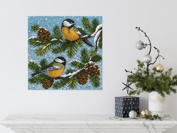 Алмазная (кристальная) мозаика Фрея ALPD-249, на подрамнике Синички, 30х30 см