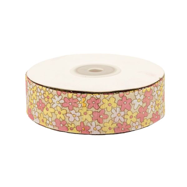 Лента репсовая (в рубчик) Цветочки 3 25.0 мм, 22.86 м (белый)