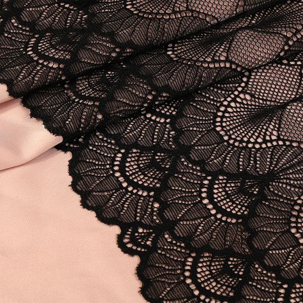 Кружево бельевое эластичное 195 мм / 10 м, цв.02 черный, Kruzhevo