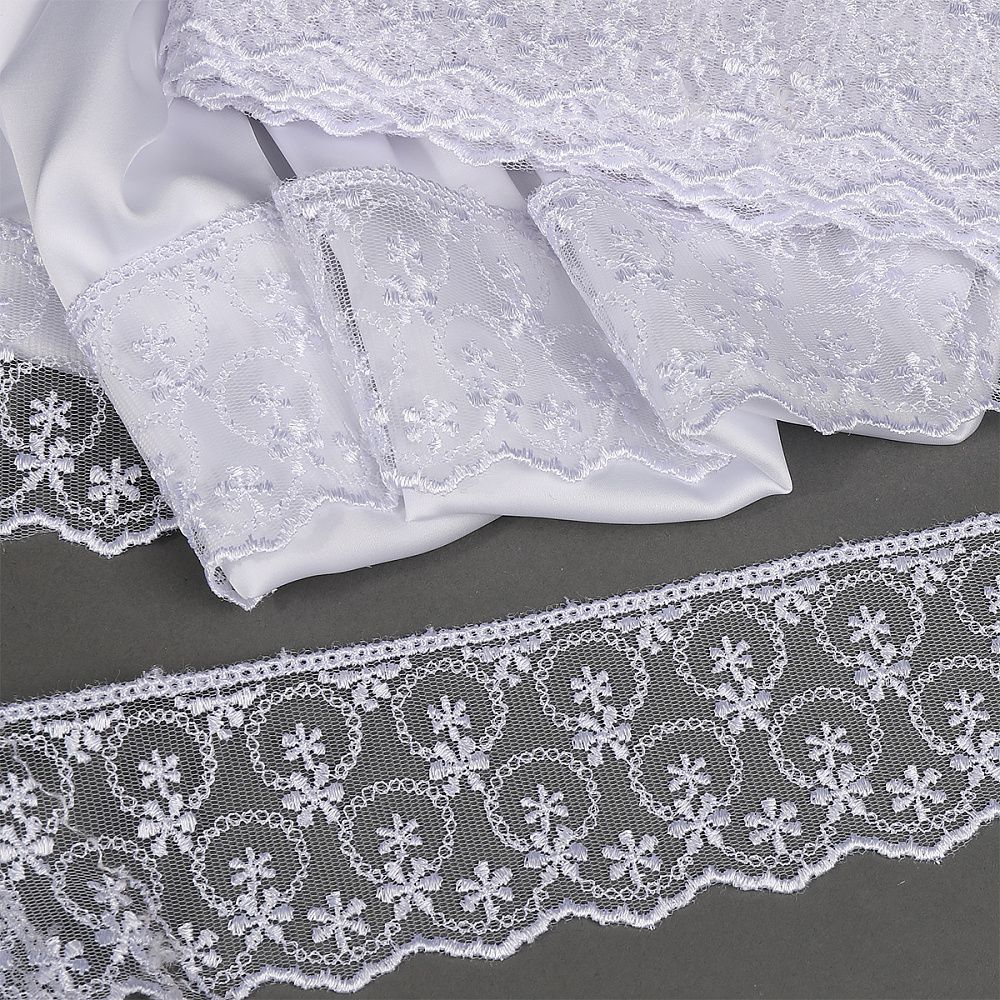 Кружево на сетке 60 мм, диз. 861, цв.01 белый, уп. 9 м, Kruzhevo