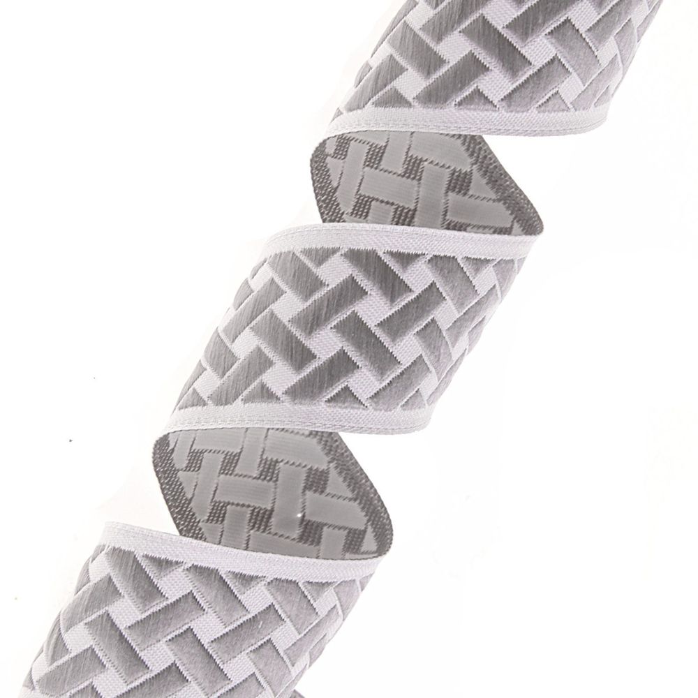 Лента (тесьма) жаккардовая 35.0 мм / 10±0.5 метров, бордюр Плетеный орнамент 35274 V4 серый