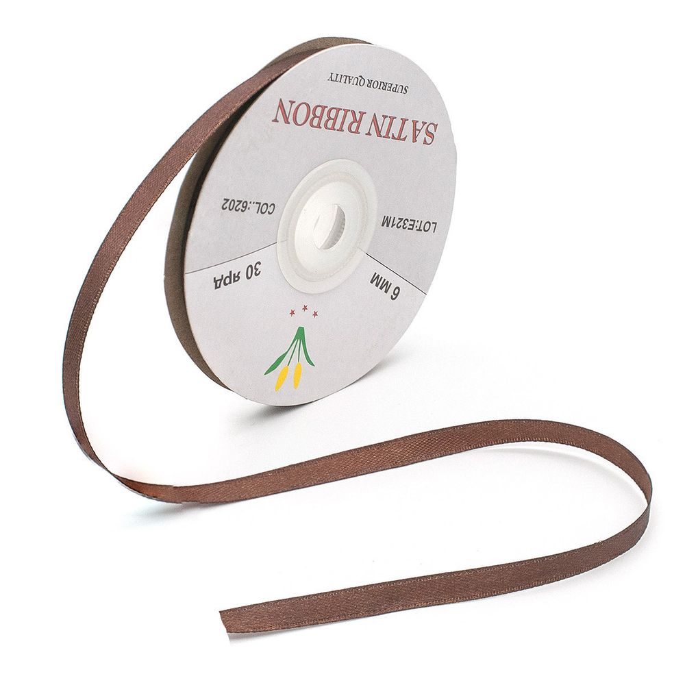 Лента атласная 1-сторонняя 6.0 мм / 27.4±2 метров, 6202, т.коричневый 8135/ т.коричневый 078, Globus