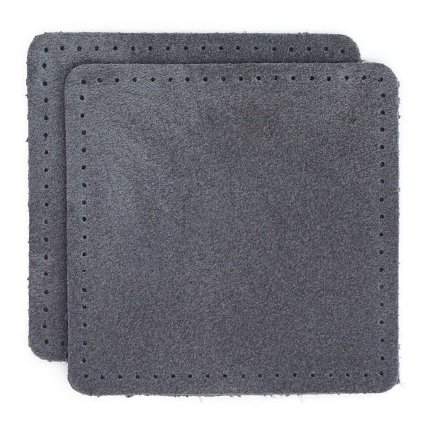 Заплатки пришивные из замши, квадрат 8см с перфорацией, 2 шт, 100% кожа, 26 серый, 59122