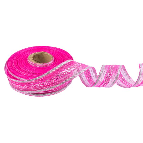 Лента металлизированная Подарочная 25±2 мм / 25±0.5 метров, яр.розовый- под серебро, Blitz