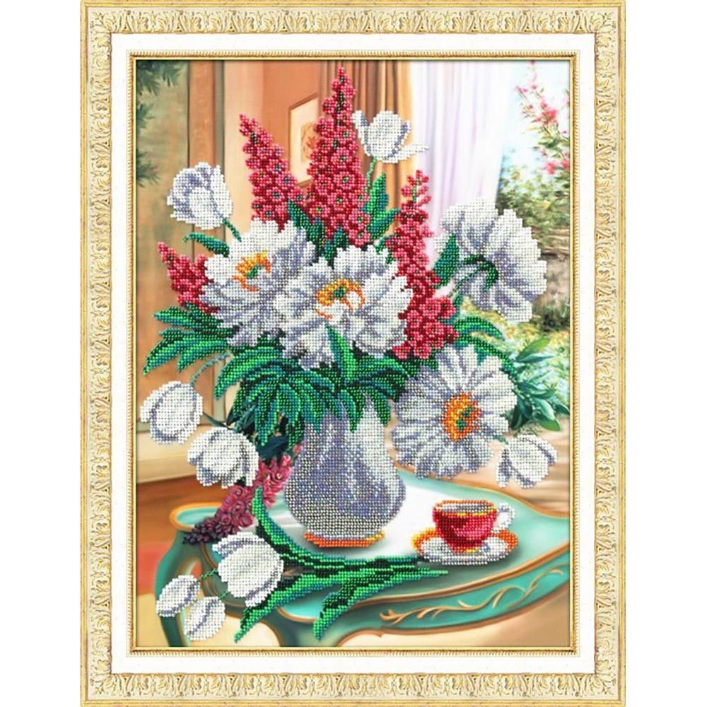 Набор для вышивания бисером Паутинка, Пионы и левкои, 28х38 см