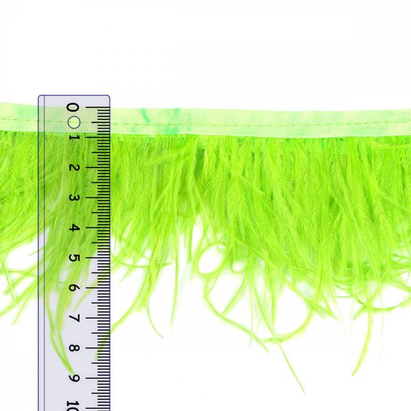 Перья на ленте Страус 8 см, FBY-08-086, цв. лайм, 2м