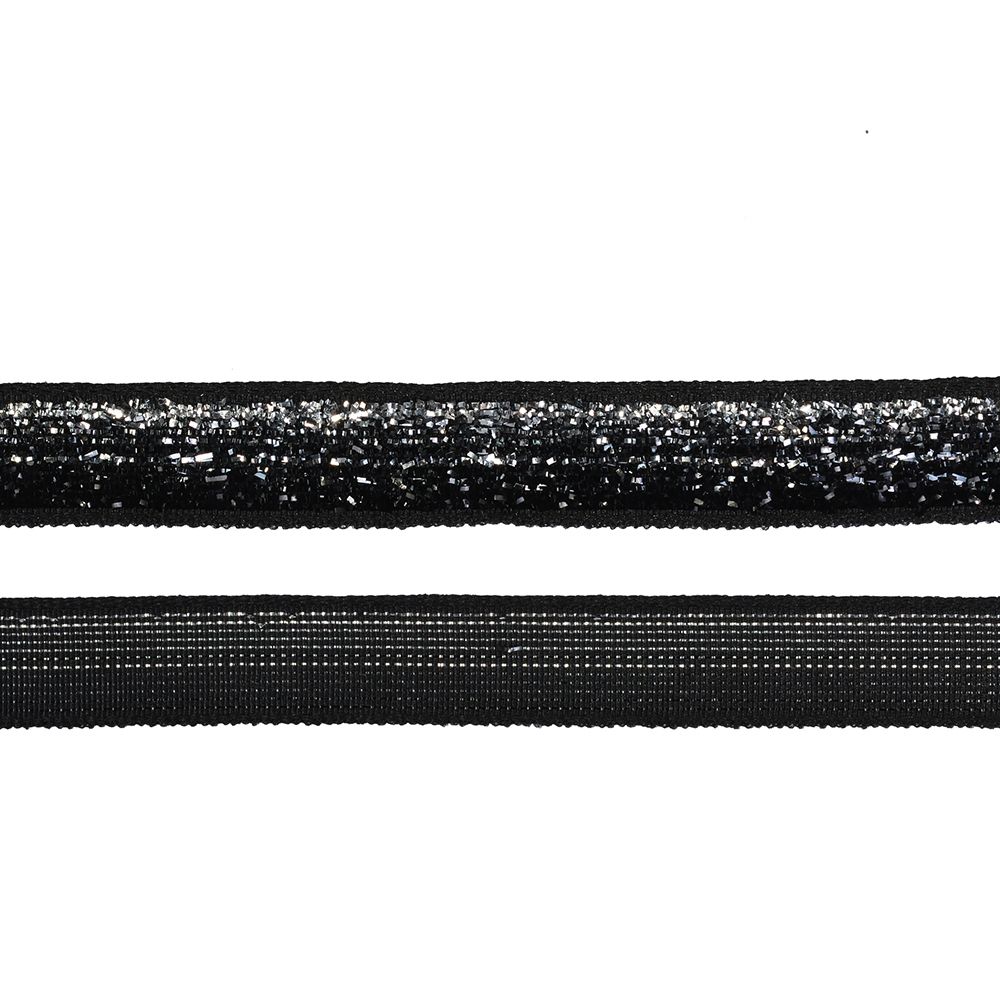 Лента бархатная 10 мм, нейлон, черный-серебро, уп. 30 м, M10011