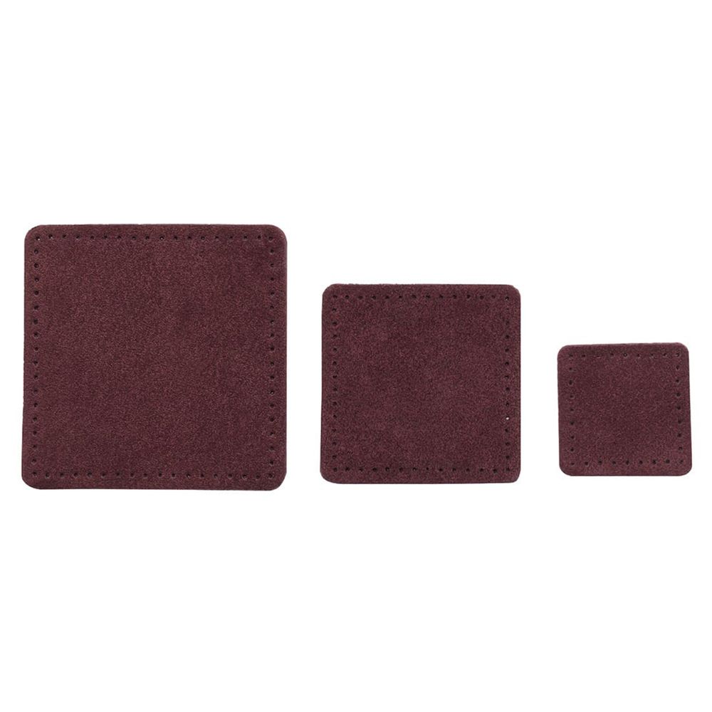 Набор заплаток пришивных из замши, квадрат 4см, 6см и 8см, с перфорацией, 3 шт, 100% кожа (31 бордовый), 59402