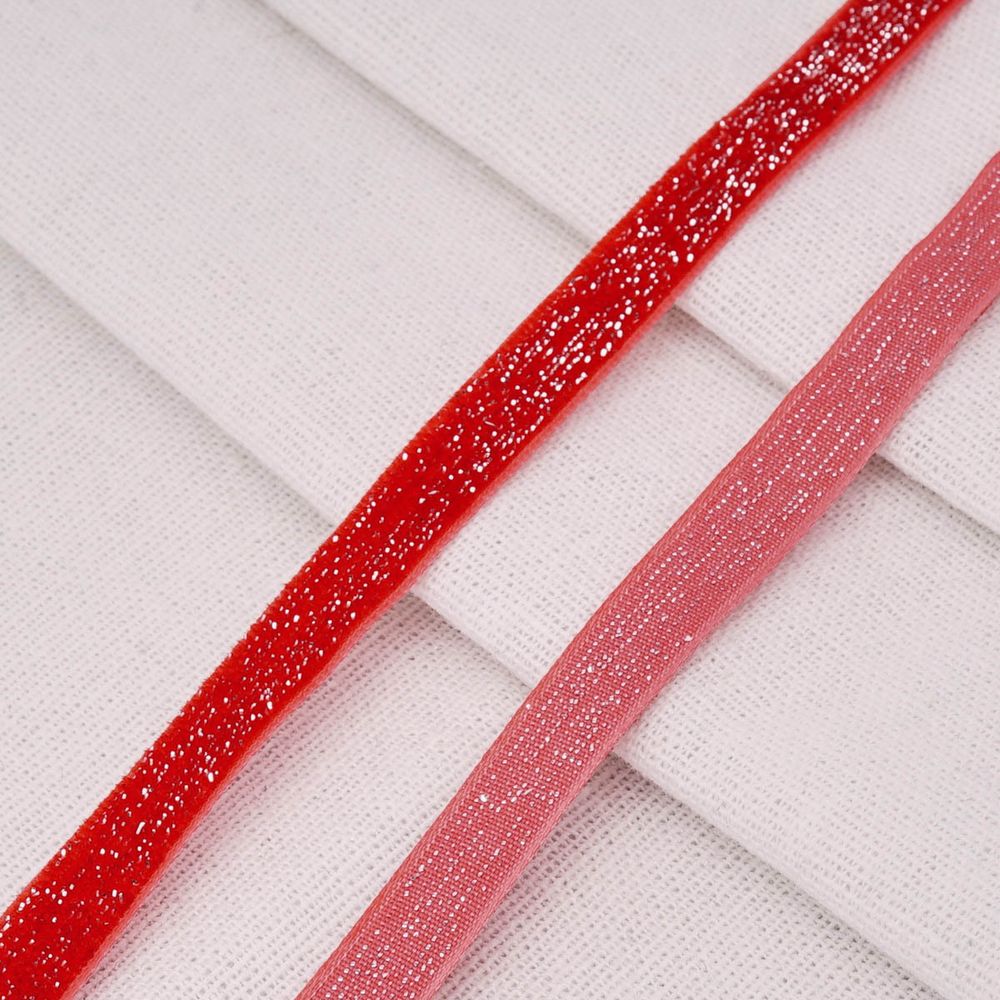 Лента бархатная (тесьма) с люрексом 10.0 мм / 32.9±2 метров, 43 красный