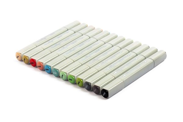 Набор маркеров на спиртовой основе 0.7 - 7 мм, 12 цв. перо круглое/скошенное, 05 -Манга (Яркие тона), Vista-Artista SMA-12